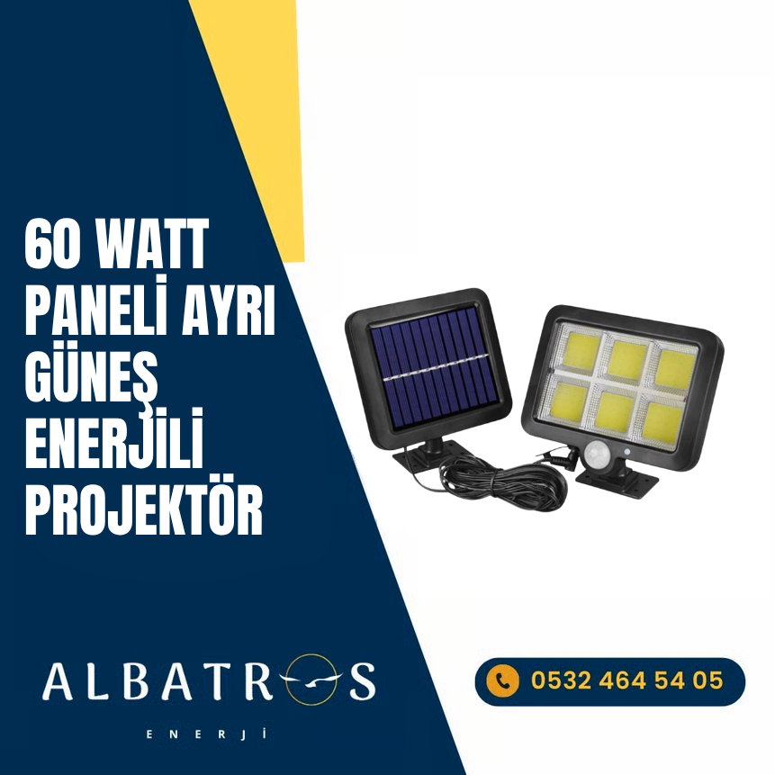 60 WATT PANELİ AYRI GÜNEŞ ENERJİLİ PROJEKTÖR